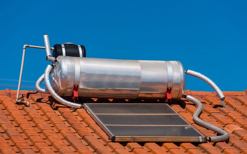 Solar Water Geyser Installation On The Roof